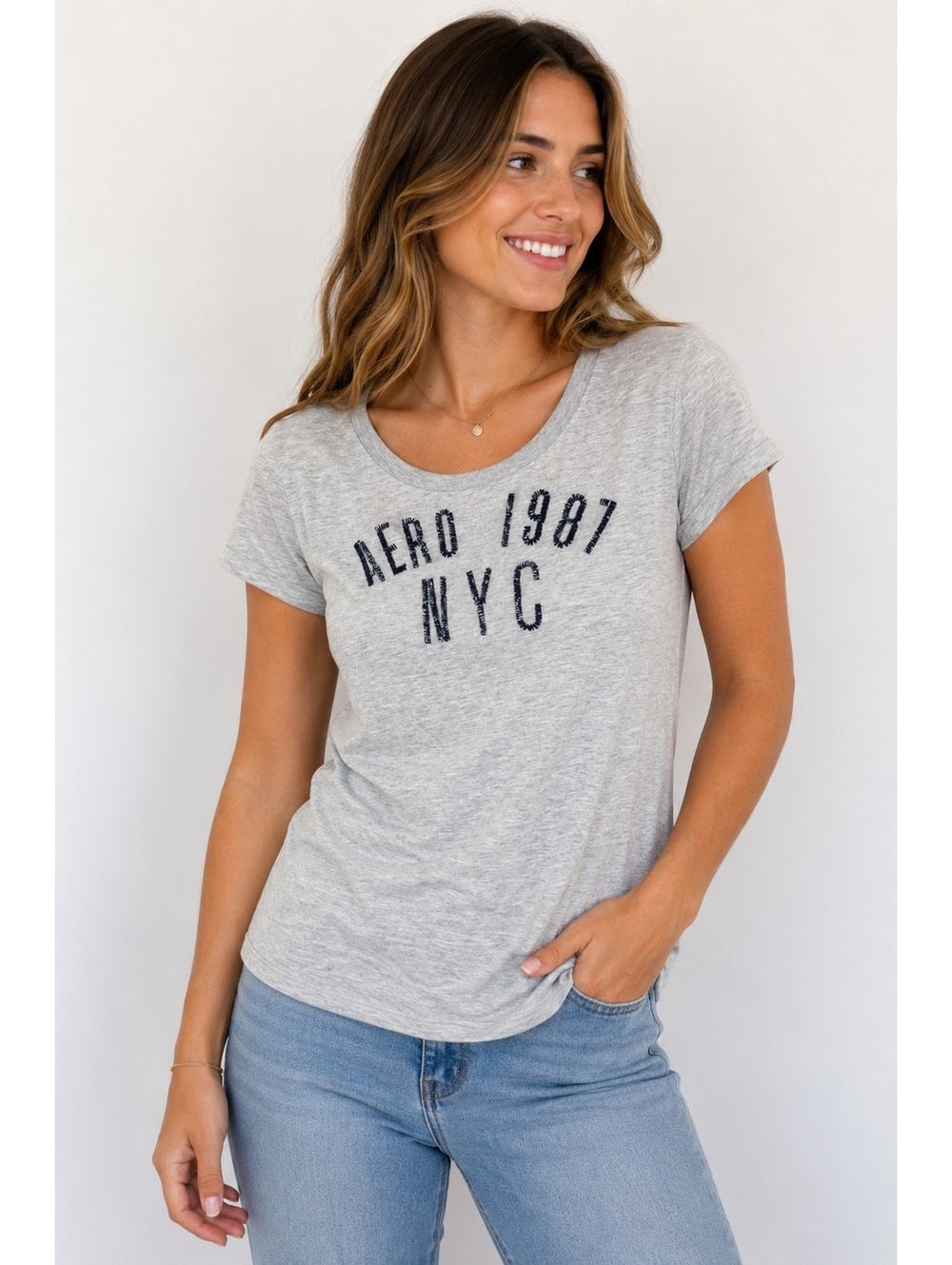 Aeropostale Aero 1987 NYC Graphic T-Shirt Women’s XL Gray Logo Tee